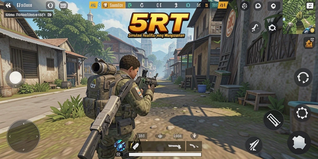 Tampilan gameplay 5RT dengan banyak aktivitas konstruksi yang interaktif.
