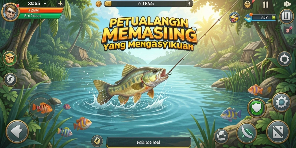 Gameplay seru memancing dengan berbagai lokasi dan ikan.