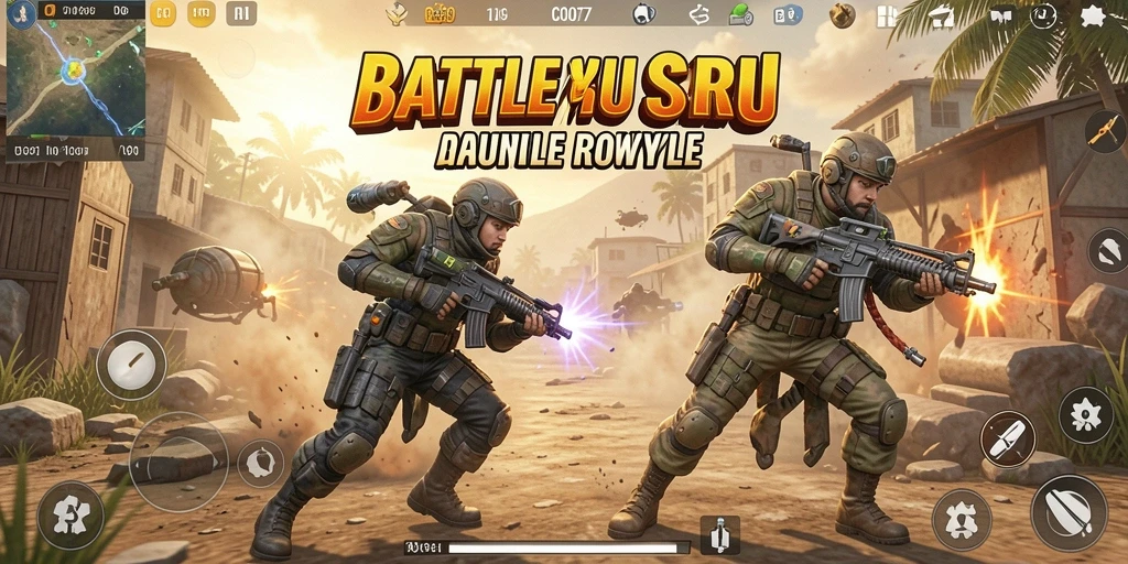 Tampilan gameplay seru dalam pertarungan Battle Royale yang intens.