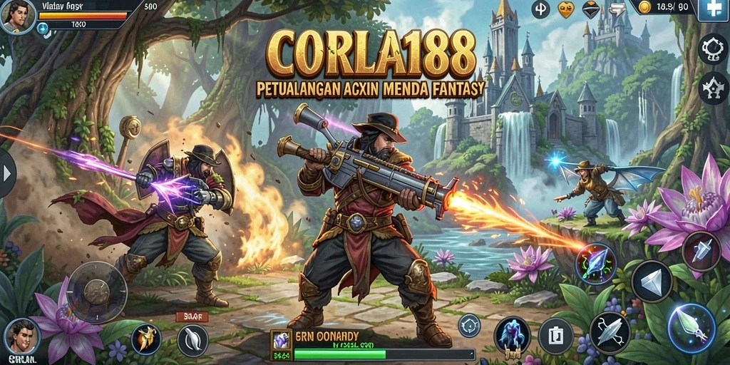 Tampilan gameplay CORLA188 yang mendebarkan saat pertarungan di dunia fantasi.