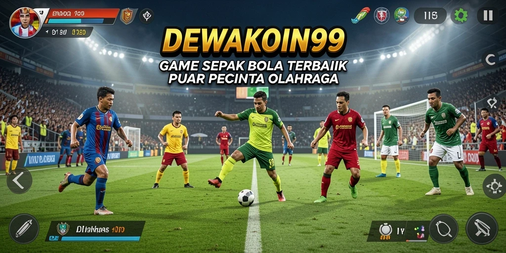 Screenshot permainan DEWAKOIN99 dengan aksi sepak bola mendebarkan.