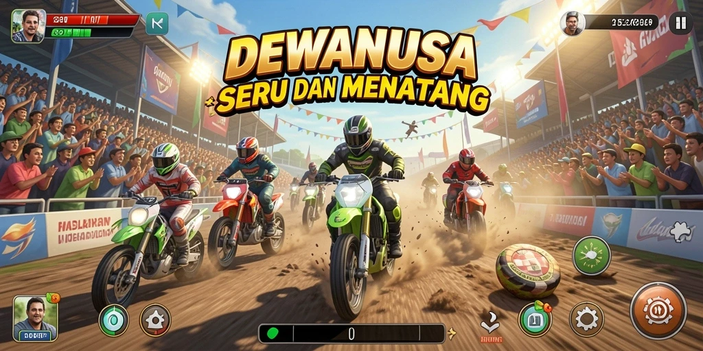 Gameplay seru DEWANUSA dengan balapan penuh tantangan.