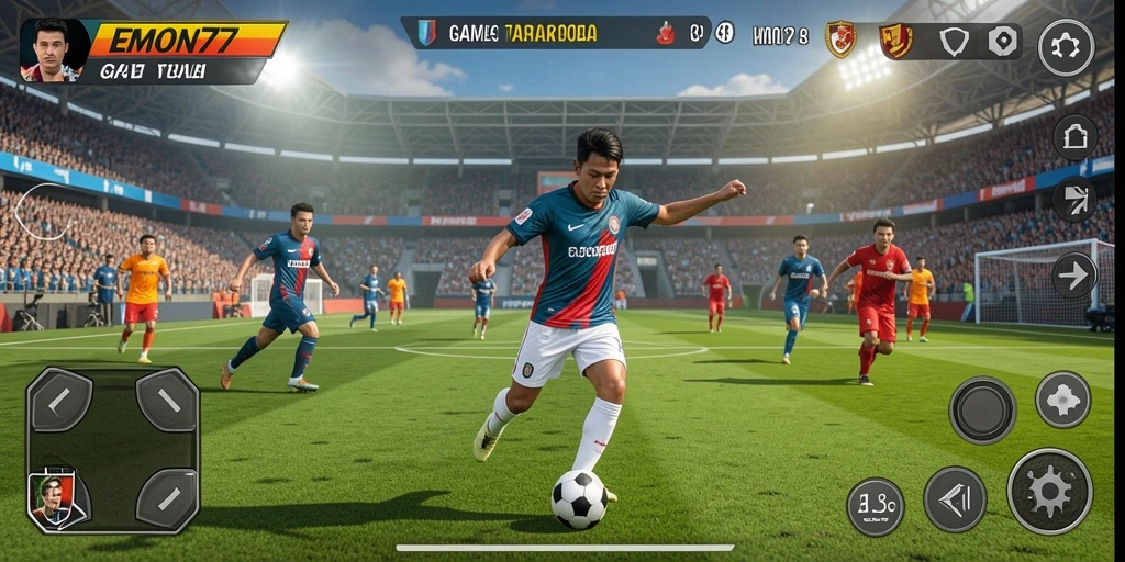 Tampilan gameplay EMON77 yang menakjubkan saat mencetak gol.