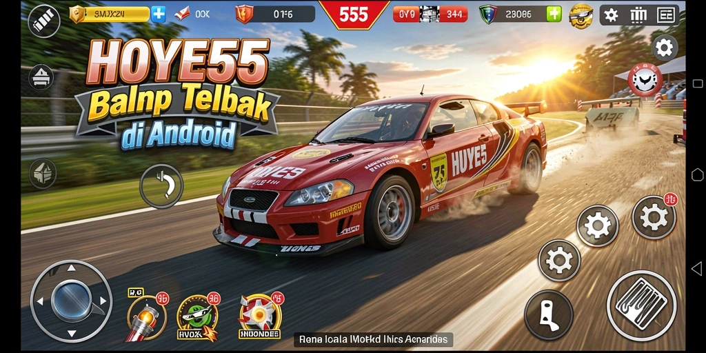 Screenshot gameplay HOYE55 menunjukkan aksi balapan mendebarkan.