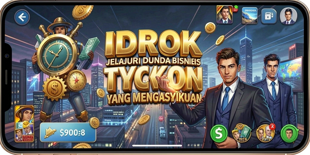 Tampilan gameplay menarik dari <strong>IDROK</strong> dengan strategi bisnis yang mendalam.