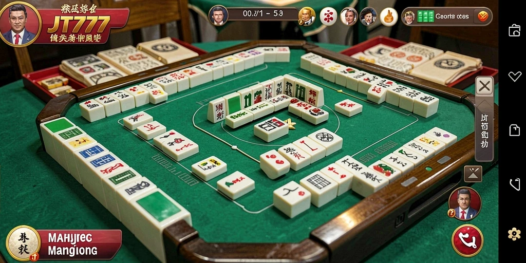 Tampilan gameplay JT777 dengan desain papan Mahjong yang menarik.