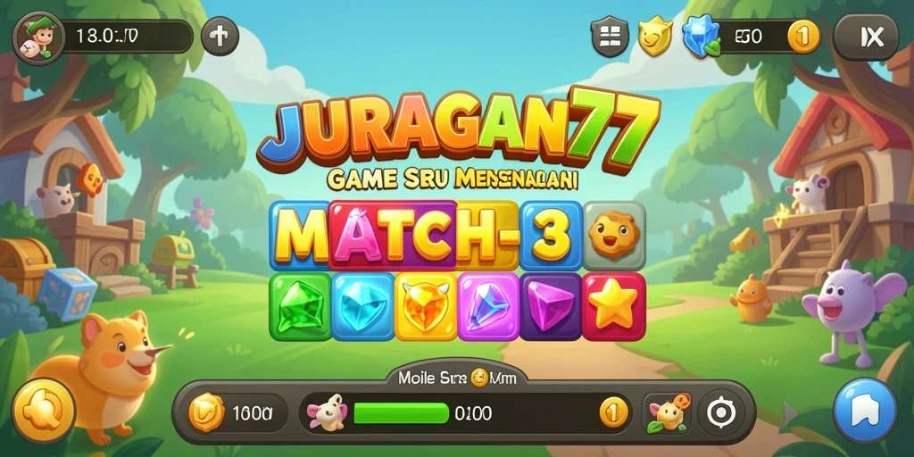 Screenshot JURAGAN77 menampilkan gameplay Match-3 yang seru.