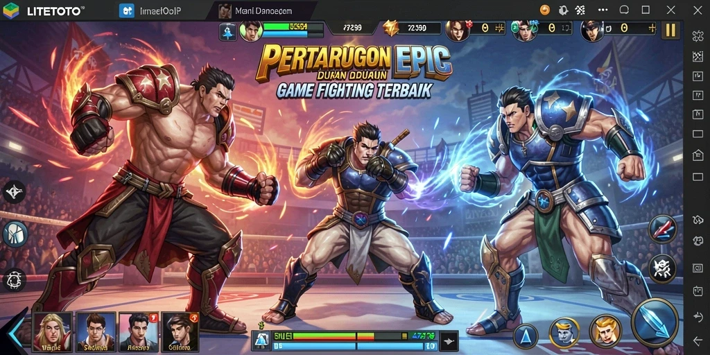 Gameplay LITETOTO menampilkan pertarungan sengit antar karakter.
