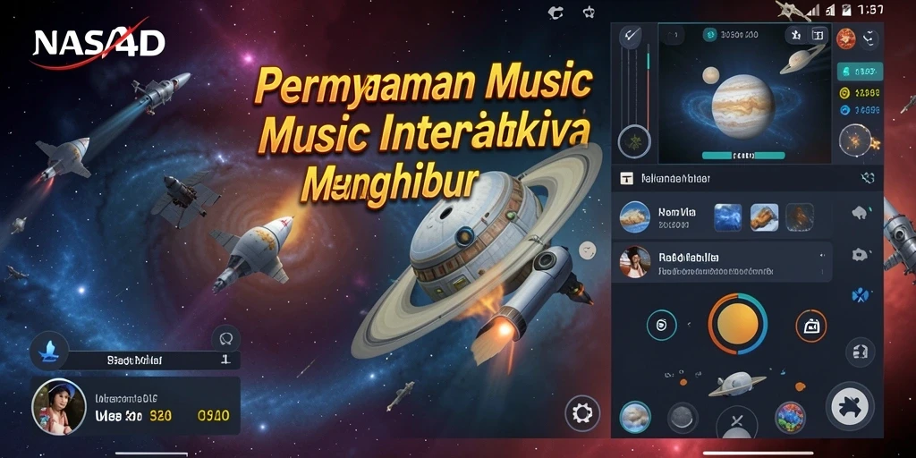 Screenshot NASA4D menunjukkan gameplay musik yang interaktif dan menarik.