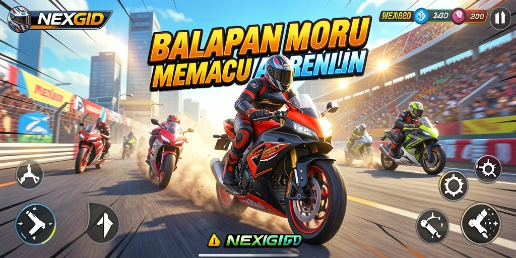 Gameplay balapan motor yang mendebarkan dan penuh aksi.