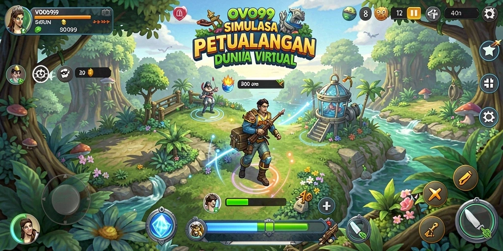 Tangkapan layar utama OVO99 menampilkan aksi gameplay di dunia yang luas dan detail.