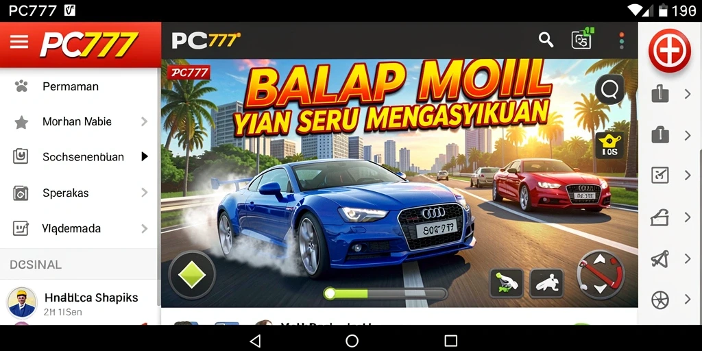 Tampilan gameplay seru dari PC777 dengan mobil balap yang menegangkan.