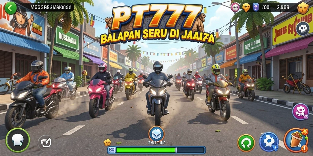 Tangkapan layar gameplay PT777 menunjukkan aksi balapan mendebarkan dan mobil yang sangat detail.