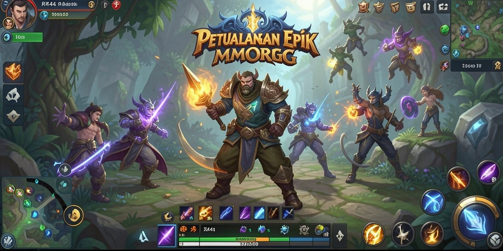 Screenshot gameplay RR44 yang menunjukkan pertempuran epik dalam MMORPG.