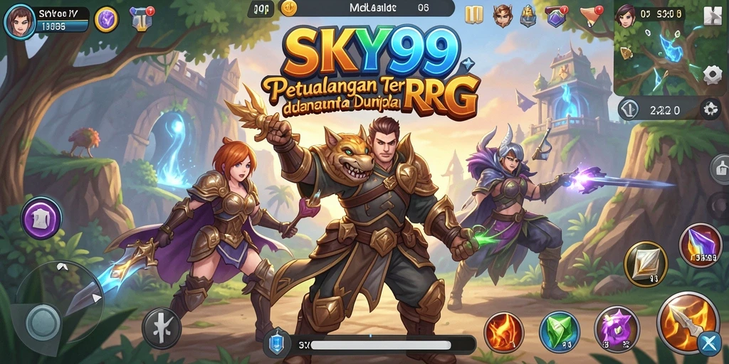 Screenshot gameplay SKY99 yang menampilkan pertarungan epik RPG.