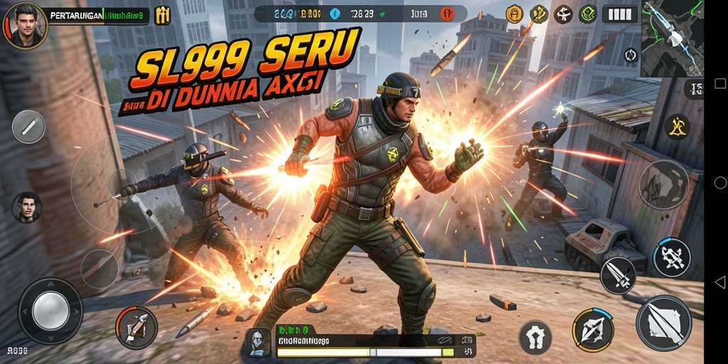 Gameplay SL999 yang mendebarkan dengan aksi pertarungan intens.
