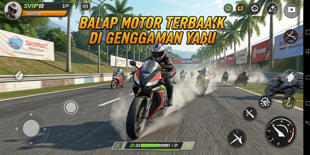 Screenshot gameplay SVIP10 menampilkan balapan motor yang seru dan grafis memukau.